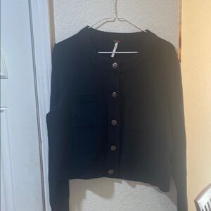 Free People Black Knit Button-Front Cardigan